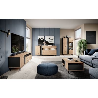 Комод з вітриною Kadis 3D2W/165 Дуб Артизан, Антрацит (132937281) недорого