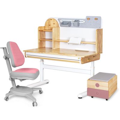 Комплект дитячий L Mealux Cтол Timberdesk Wood L Onyx Рожевий, Рожевий (111473453)