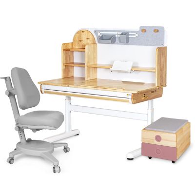 Комплект дитячий L Mealux Cтол Timberdesk Wood L Onyx Сірий, Рожевий (111473449)
