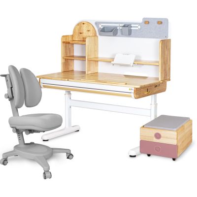 Комплект дитячий L Mealux Timberdesk Wood L Onyx Duo Сірий, Рожевий (111471151)