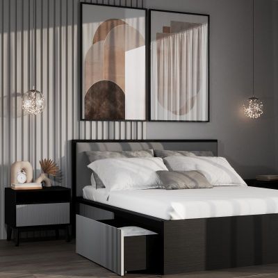 Ліжко Флоренція Чорний, Світло-сірий, 160x200 (68637025) недорого
