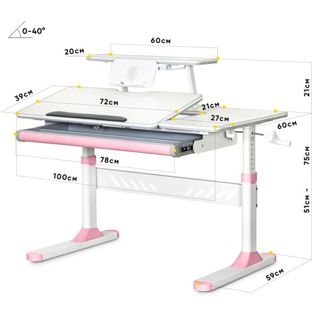 Дитячий стіл Ergokids TH-320 100х66 Білий, Рожевий (111470397) с доставкой