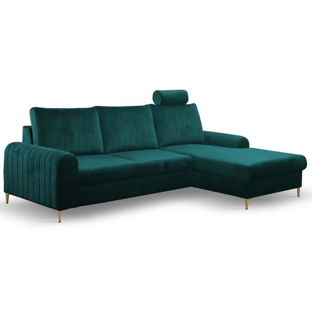 Диван угловой раскладной MONACO Right Velluto 27 Jungle Green, Золотой (1321270140) kupistul
