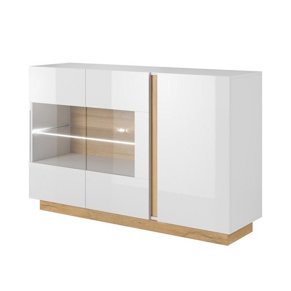 Комод з вітриною Marco 3D2W/138 Білий Глянець , Дуб Грандсон (132936341) с доставкой