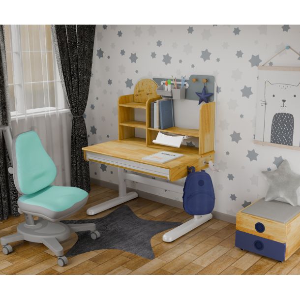 Комплект детский L Mealux Cтол Timberdesk Wood S Onyx Бирюзовый, Синий (111473445) в Украине