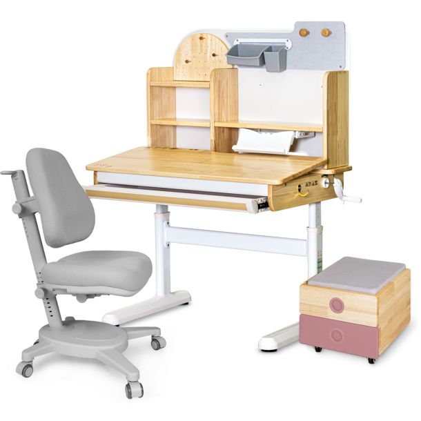Комплект детский L Mealux Cтол Timberdesk Wood S Onyx Серый, Розовый (111473443) с доставкой
