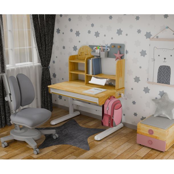 Комплект дитячий L Mealux Timberdesk Wood S Onyx Duo Сірий, Рожевий (111471139) в Киеве