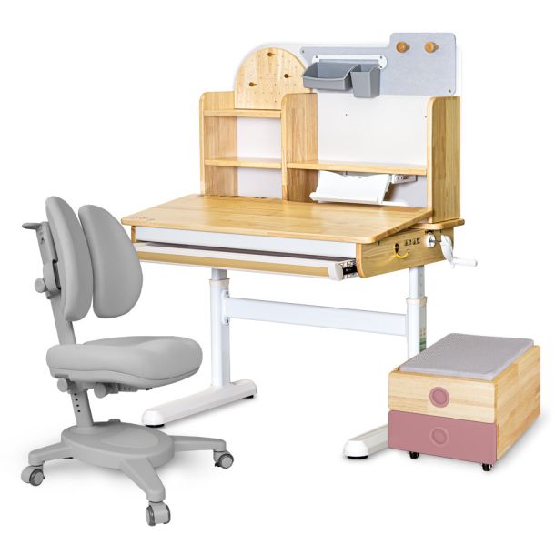 Комплект дитячий L Mealux Timberdesk Wood S Onyx Duo Сірий, Рожевий (111471139) с доставкой