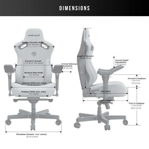 Крісло геймерське Anda Seat Kaiser 3 Pro XL Fabric Grey (871380174) с доставкой