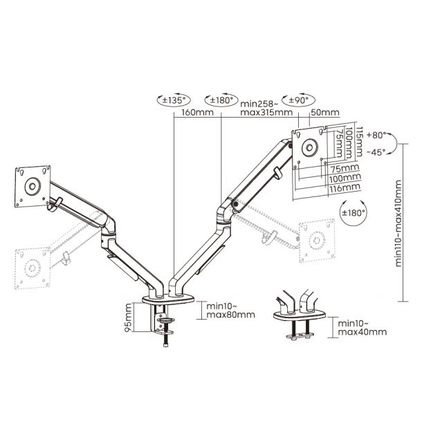 Настільне кріплення для двох моніторів  OfficePro MA422S 17-32’’ Silver (1311205427) в Киеве