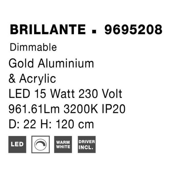 Подвесной светильник BRILLANTE III D22 Золотистый (1591205144) с доставкой