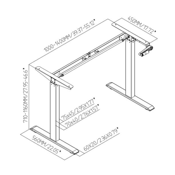 Регульований стіл ADAPWORK Smart Manual AdapDesk 138х68 18мм Deep Black, Space Black (1061489141) фото