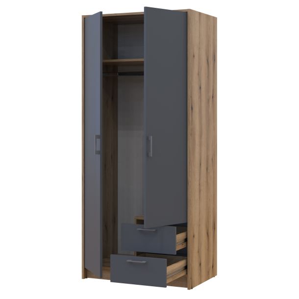 Шафа для одягу Ронді 2 ДСП 82х52х195 Графіт, Дуб Артизан (1271483091) kupistul