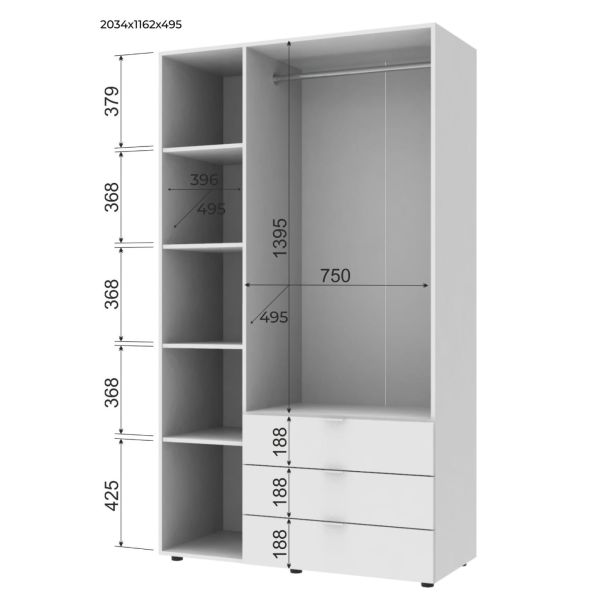 Шкаф Гелар 3 ДСП 116,2х49,5х203,4 Дуб Крафт золотой (1271470558) в Киеве