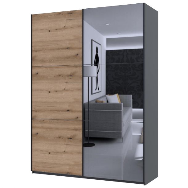 Шкаф купе G-Caiser 1 ДСП / 1 зеркало 180х60х240 Графит, Дуб Эвок (127847997) дешево