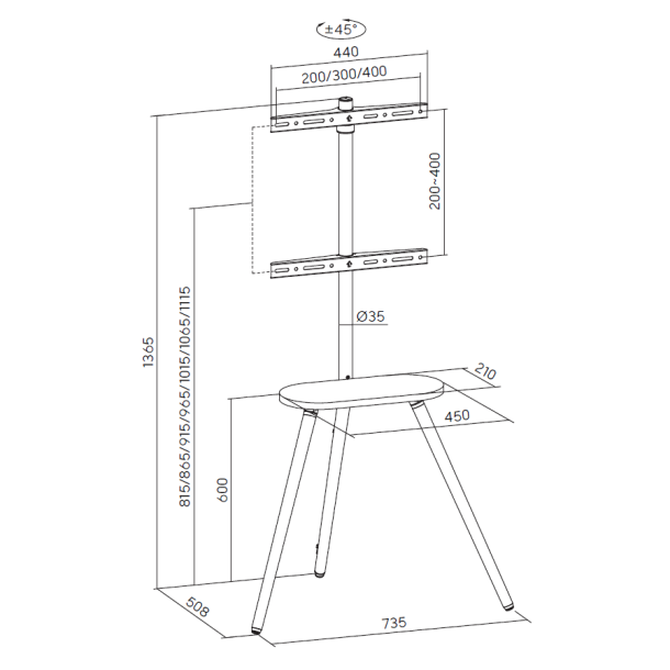 Стійка з кріпленням для телевізора OfficePro TVS226 43''-65'' Walnut wood, Black (1311470348) дешево