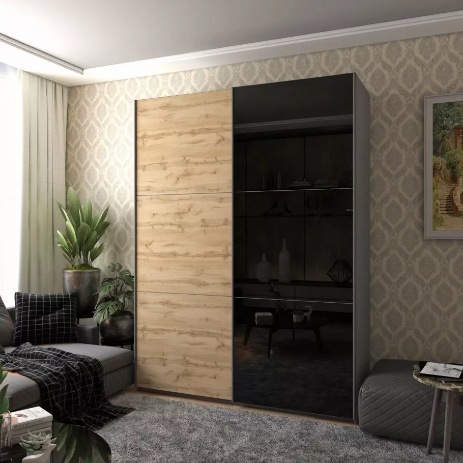 Шкаф купе G-Caiser 1 ДСП / 1 стекло / 3 части 180х60х240 Графит, Дуб тахо в гостиной