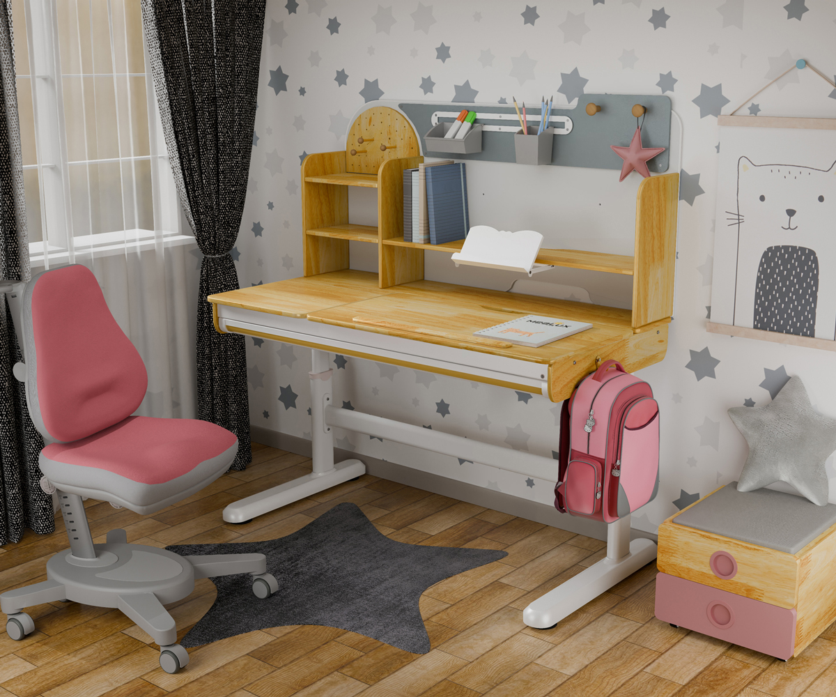 Комплект дитячий L Mealux Cтол Timberdesk Wood L Onyx Рожевий, Рожевий (111473453) дешево