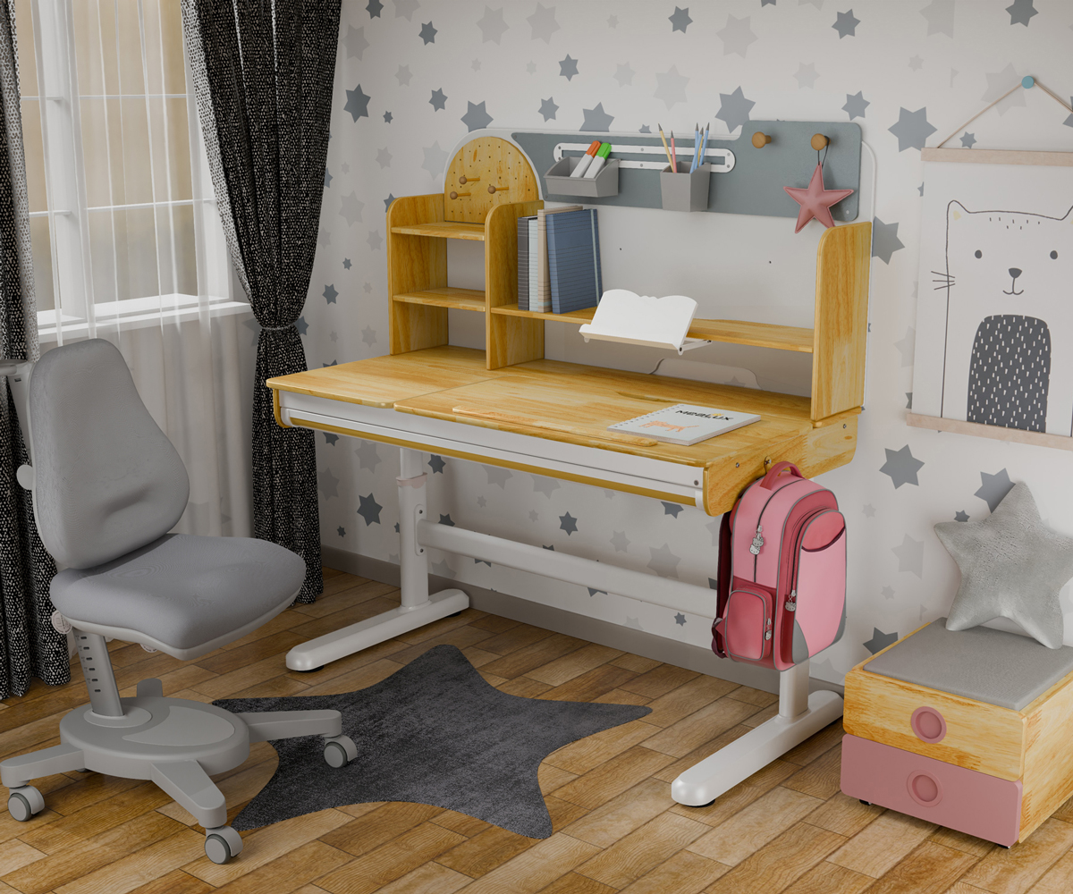 Комплект детский L Mealux Cтол Timberdesk Wood L Onyx Серый, Розовый (111473449) дешево