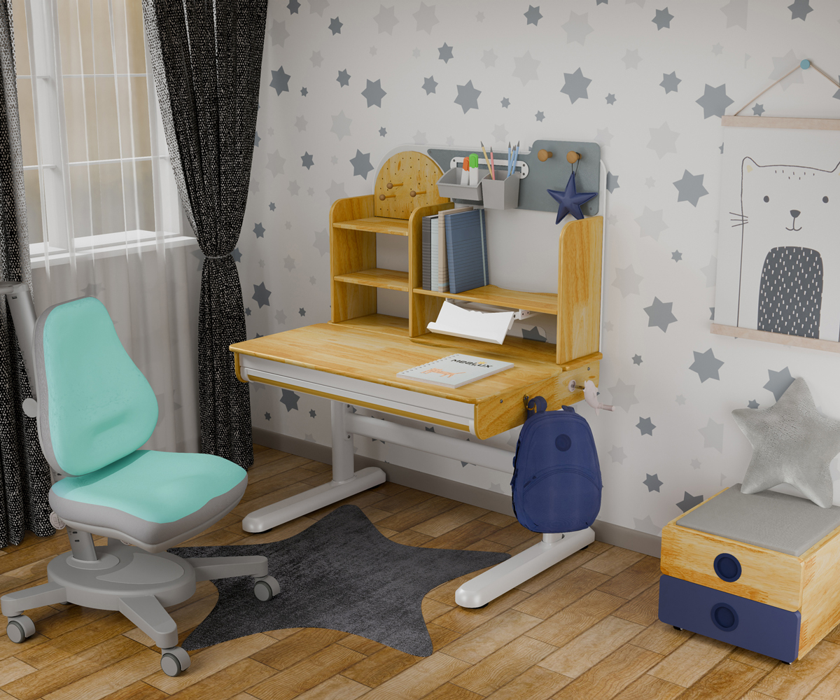 Комплект детский L Mealux Cтол Timberdesk Wood S Onyx Бирюзовый, Синий (111473445) недорого