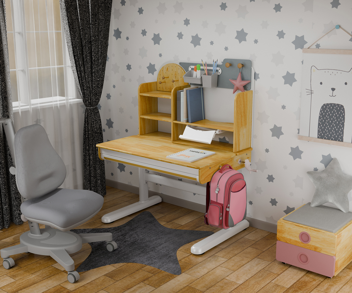 Комплект детский L Mealux Cтол Timberdesk Wood S Onyx Серый, Розовый (111473443) дешево