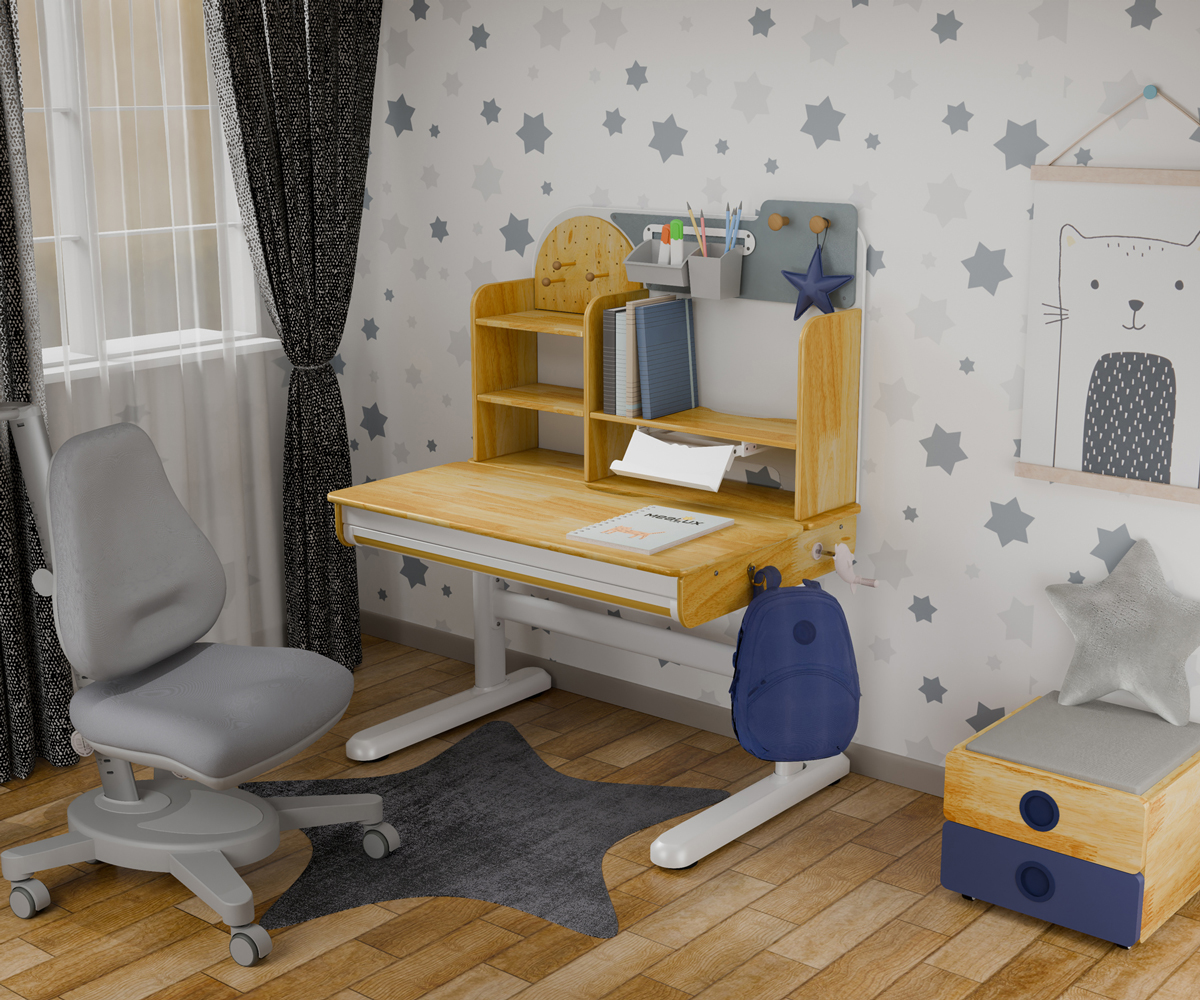 Комплект детский L Mealux Cтол Timberdesk Wood S Onyx Серый, Синий (111473442) недорого