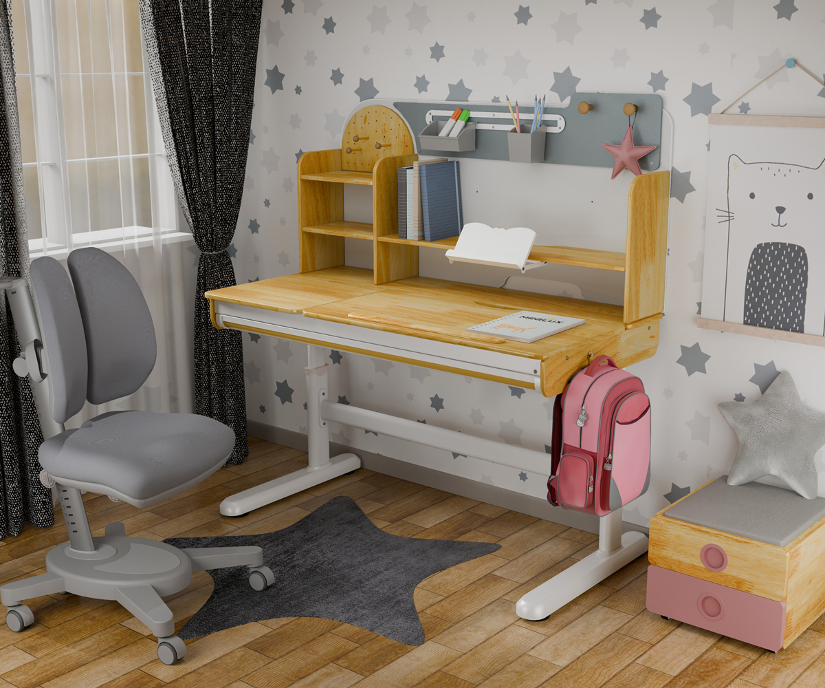 Комплект детский L Mealux Timberdesk Wood L Onyx Duo Серый, Розовый (111471151) дешево