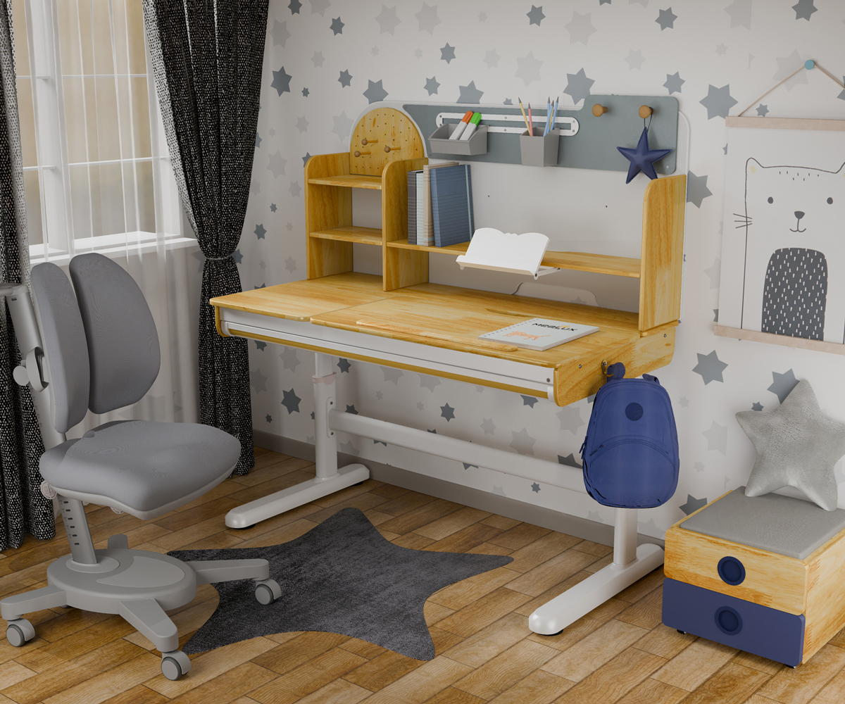 Комплект детский L Mealux Timberdesk Wood L Onyx Duo Серый, Синий (111471149) дешево