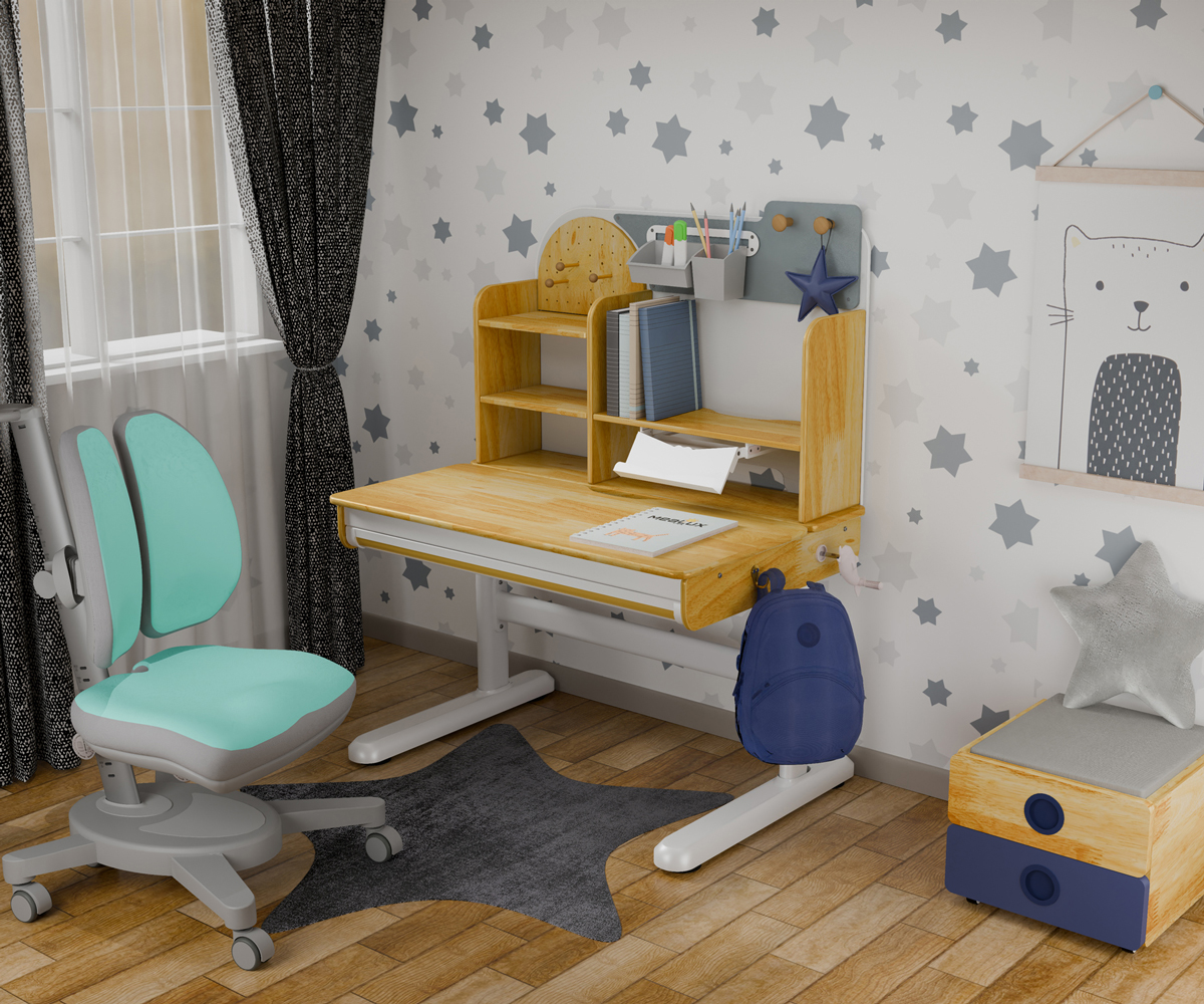Комплект детский L Mealux Timberdesk Wood S Onyx Duo Бирюзовый, Синий (111471141) дешево