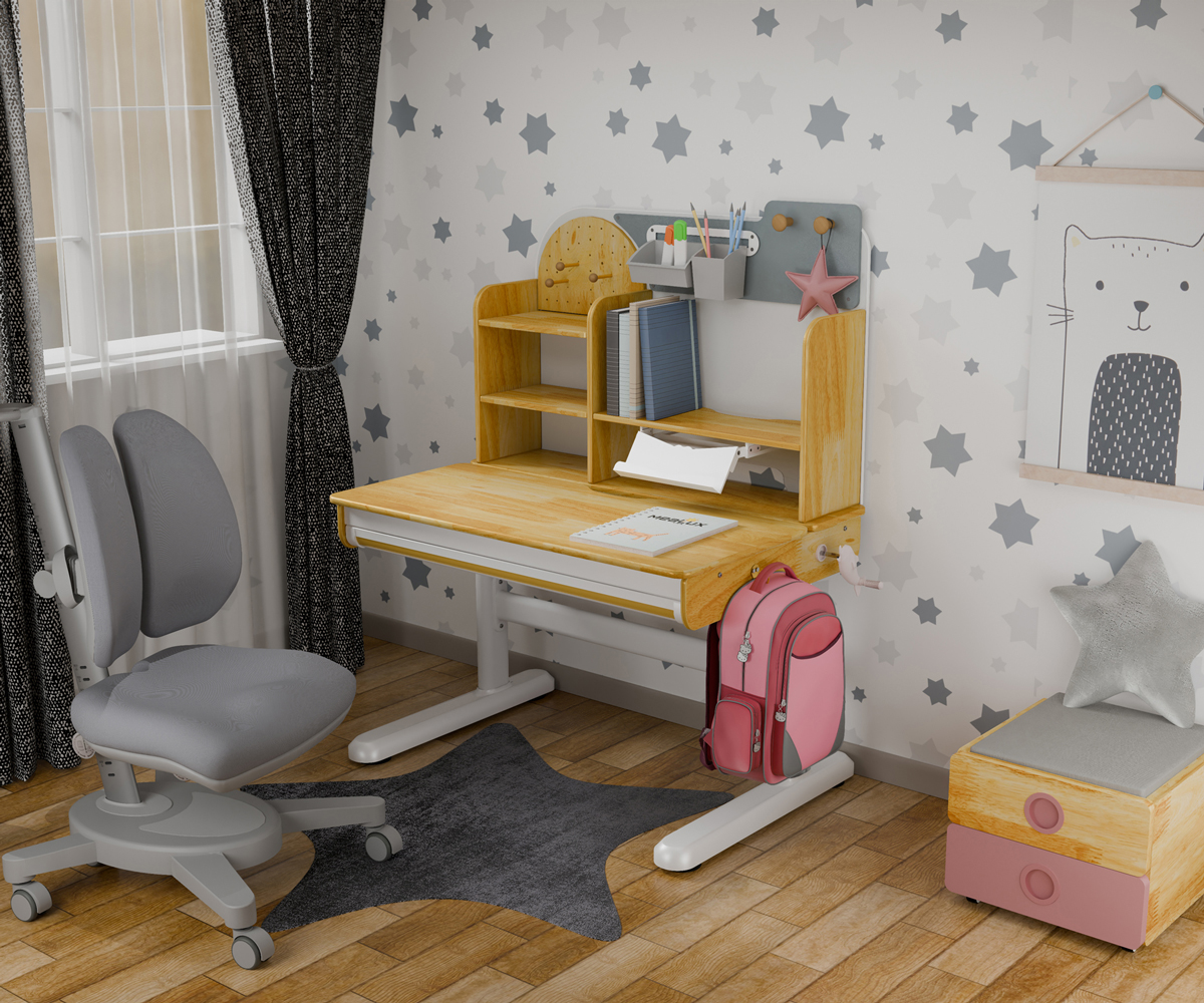 Комплект дитячий L Mealux Timberdesk Wood S Onyx Duo Сірий, Рожевий (111471139) дешево