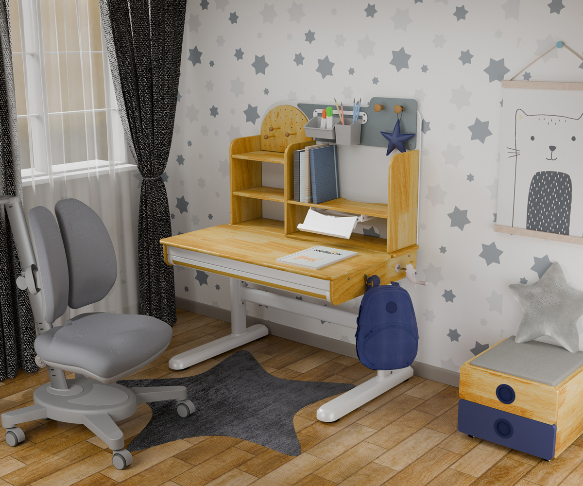 Комплект детский L Mealux Timberdesk Wood S Onyx Duo Серый, Синий (111471137) дешево
