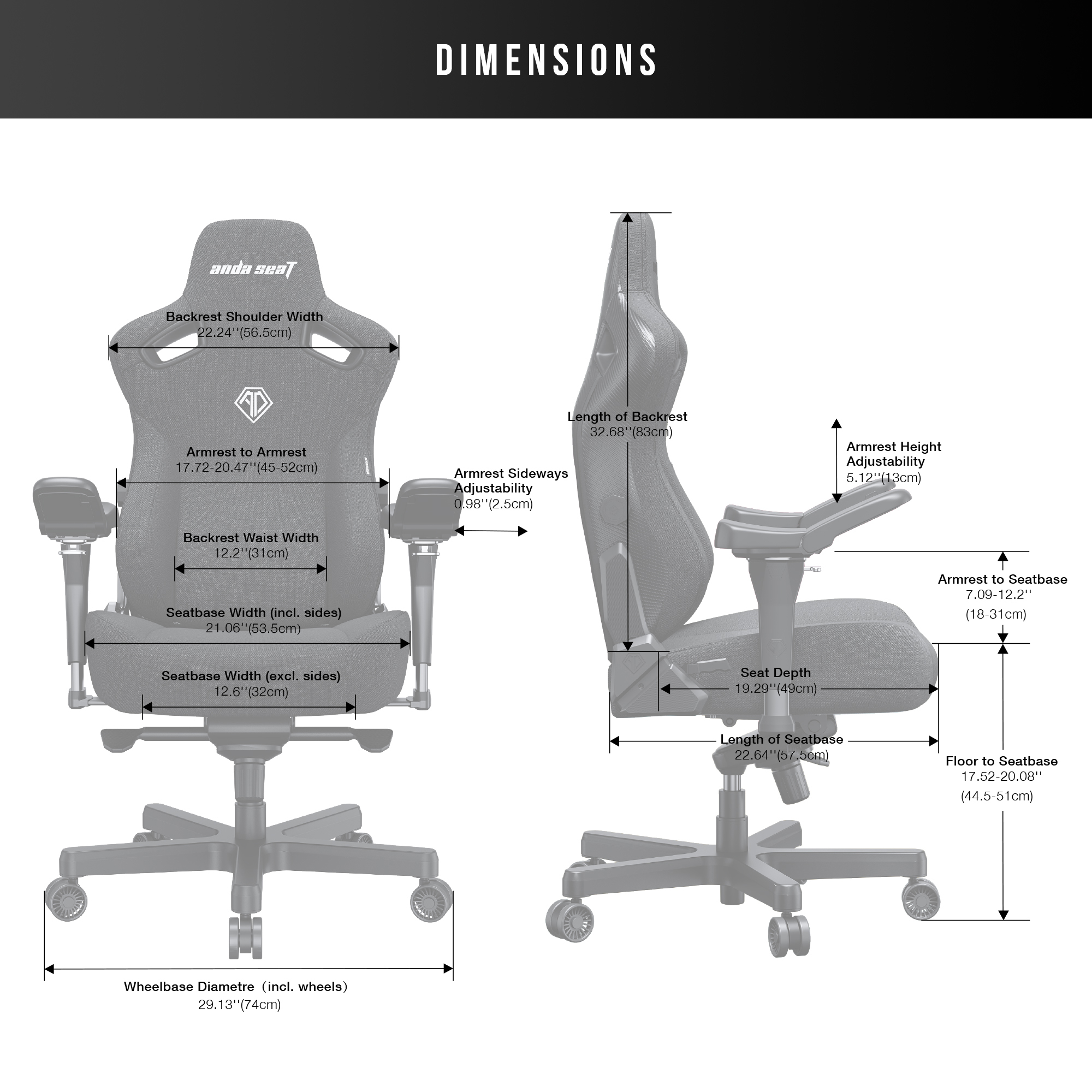 Крісло геймерське Anda Seat Kaiser 3 Pro XL Fabric Black (871380175) в интернет-магазине