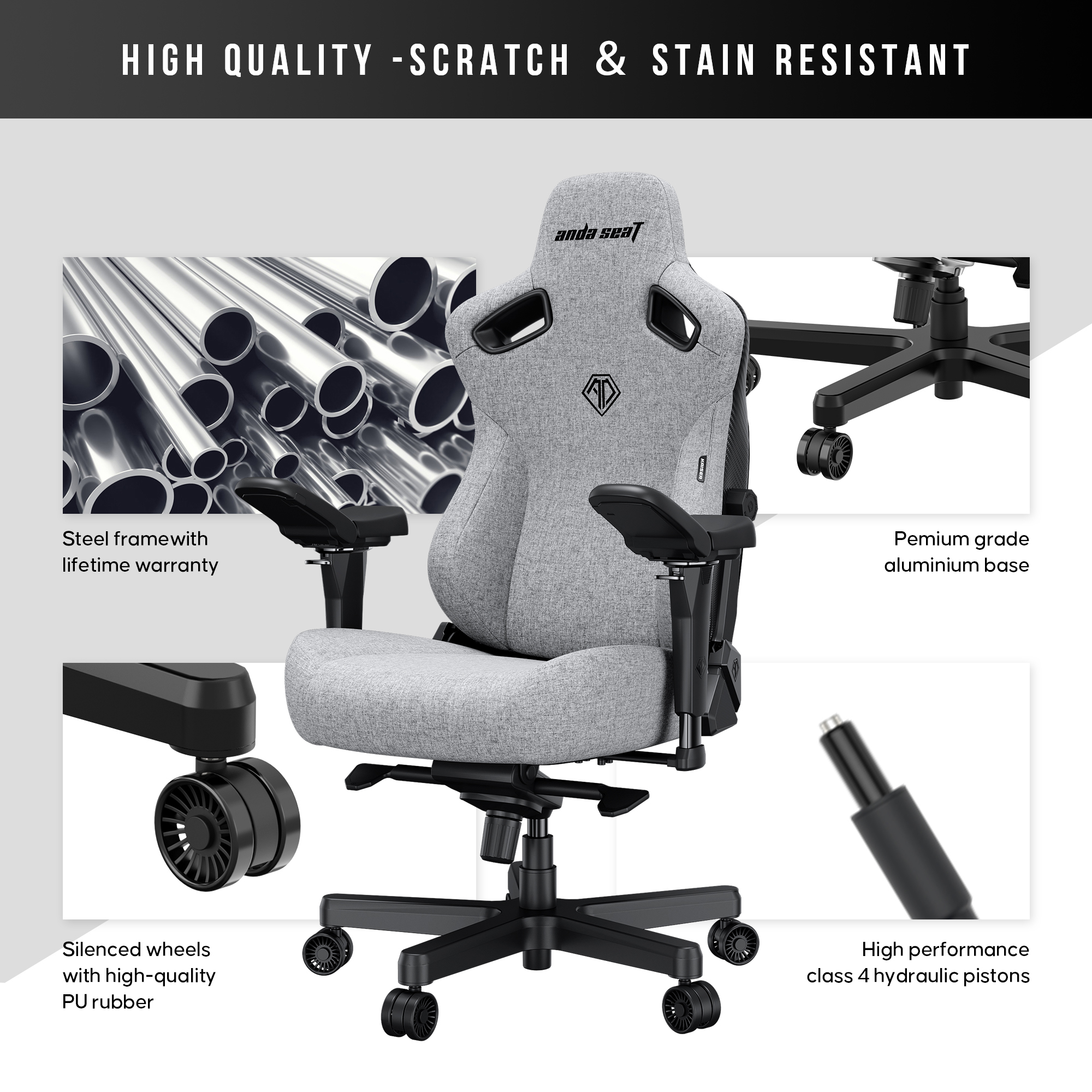 Крісло геймерське Anda Seat Kaiser 3 Pro XL Fabric Grey (871380174) фото