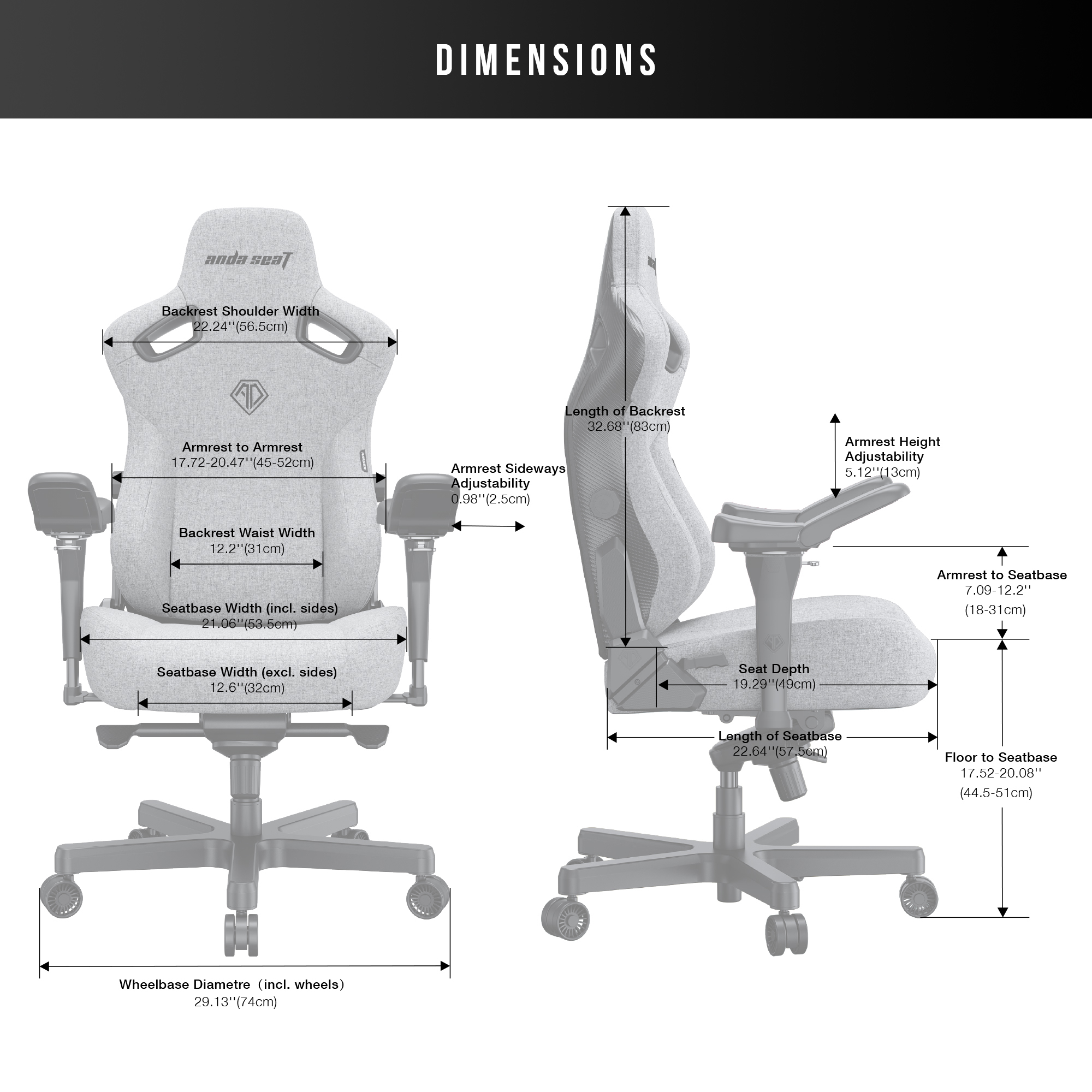 Крісло геймерське Anda Seat Kaiser 3 Pro XL Fabric Grey (871380174) в интернет-магазине