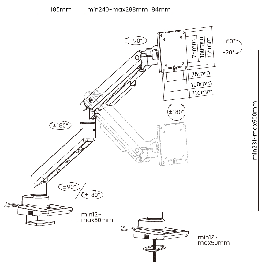 Настольное крепление для монитора OfficePro MA801 17-49'' White (1311205431) kupistul