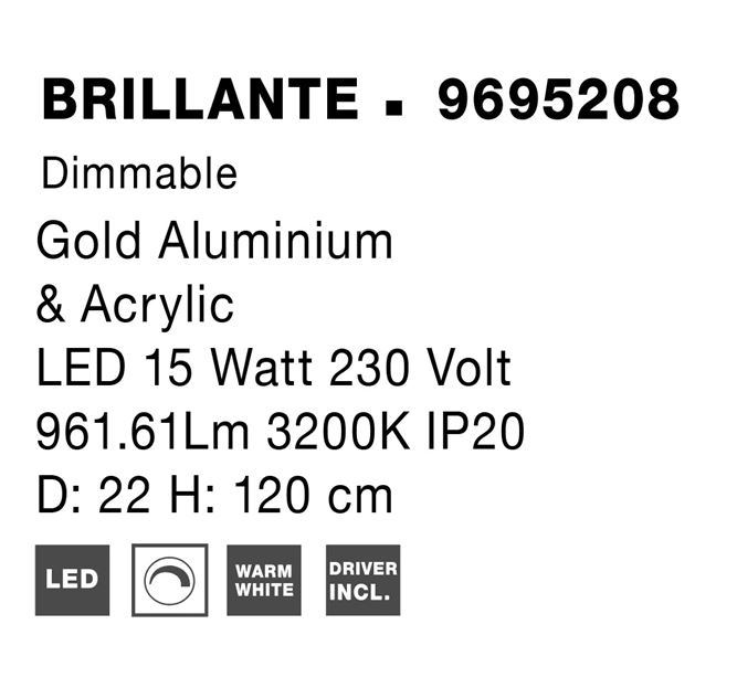 Подвесной светильник BRILLANTE III D22 Золотистый (1591205144) в интернет-магазине