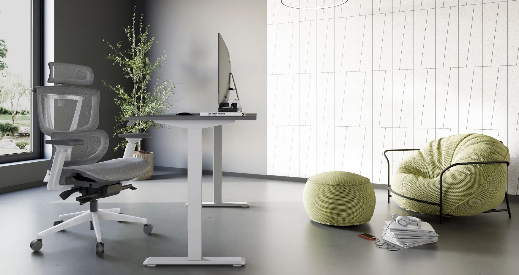 Регульований стіл ADAPWORK SmartDesk 18мм 136х66 Сірий бетон, Білий (106735883) kupistul