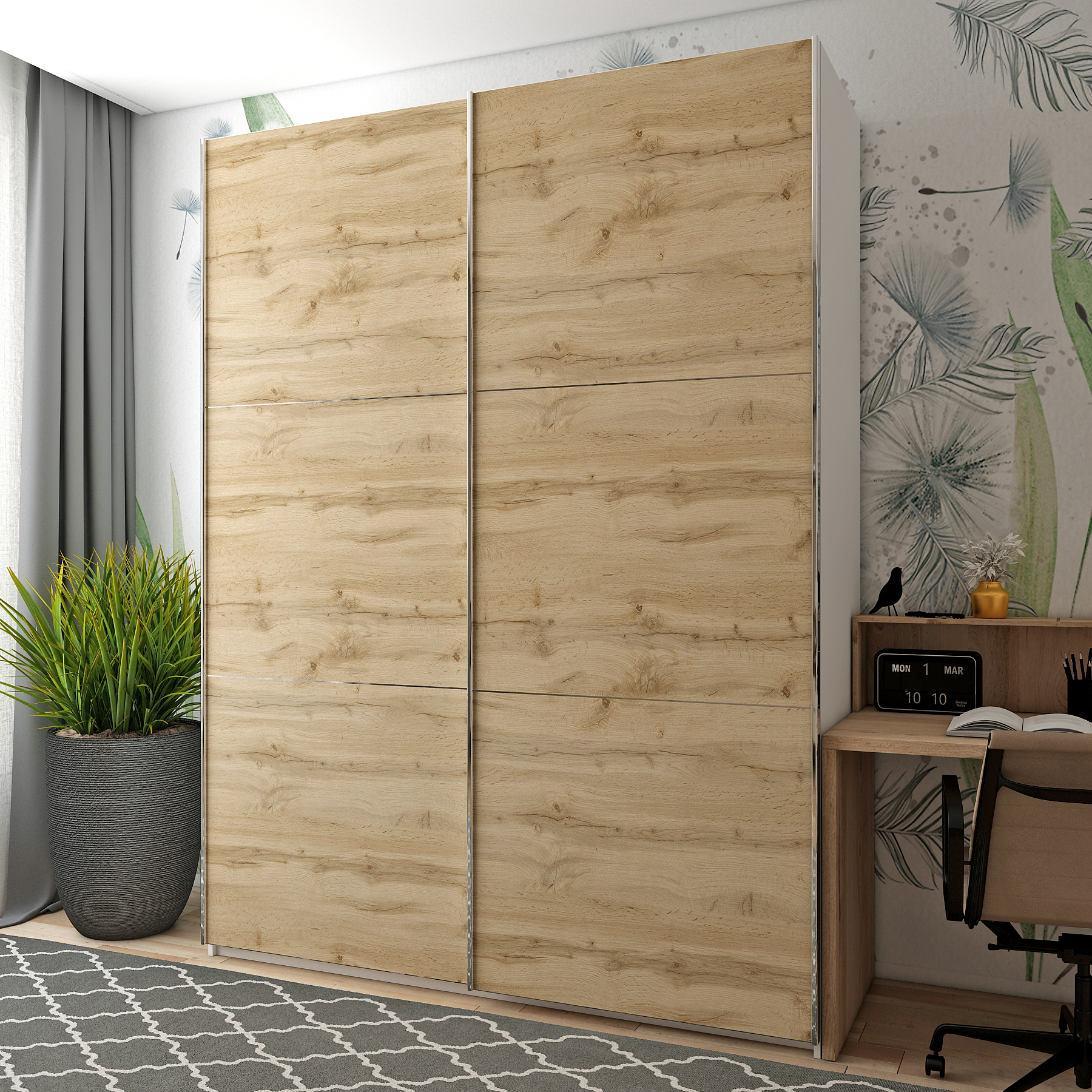 Шафа купе G-Caiser 2 ДСП / 3 частини 180х60х240 Білий, Дуб Евок (127830145) с доставкой