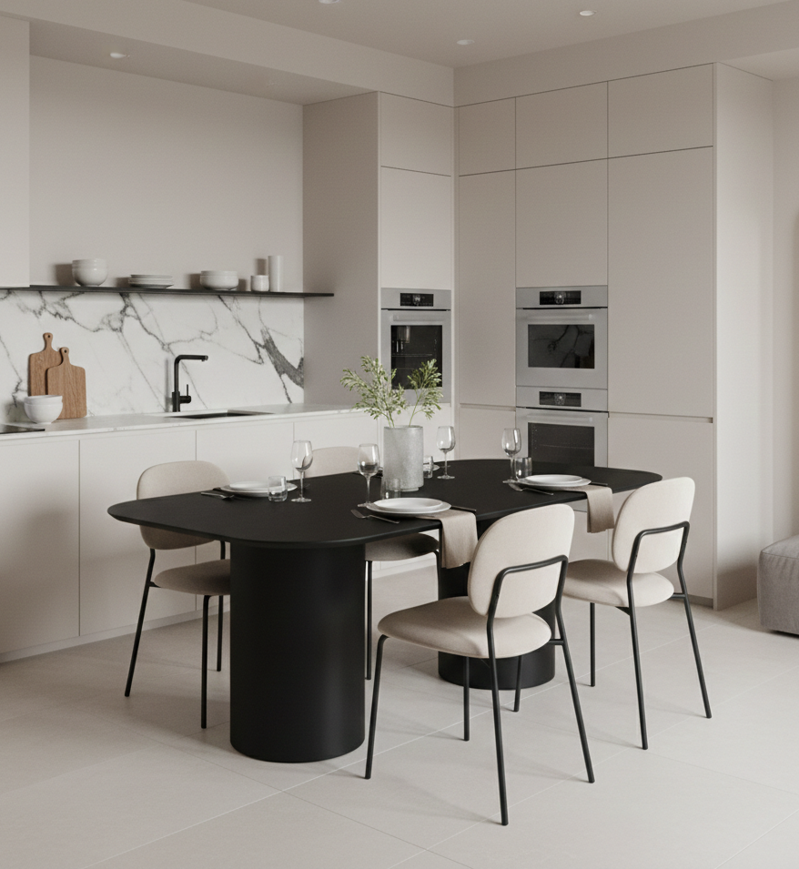 Стол Plavo Oval Birch 180x100 Черный на кухне