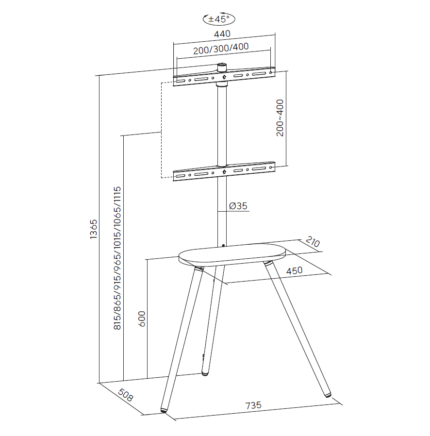 Стійка з кріпленням для телевізора OfficePro TVS226 43''-65'' Walnut wood, Black (1311470348) в Киеве