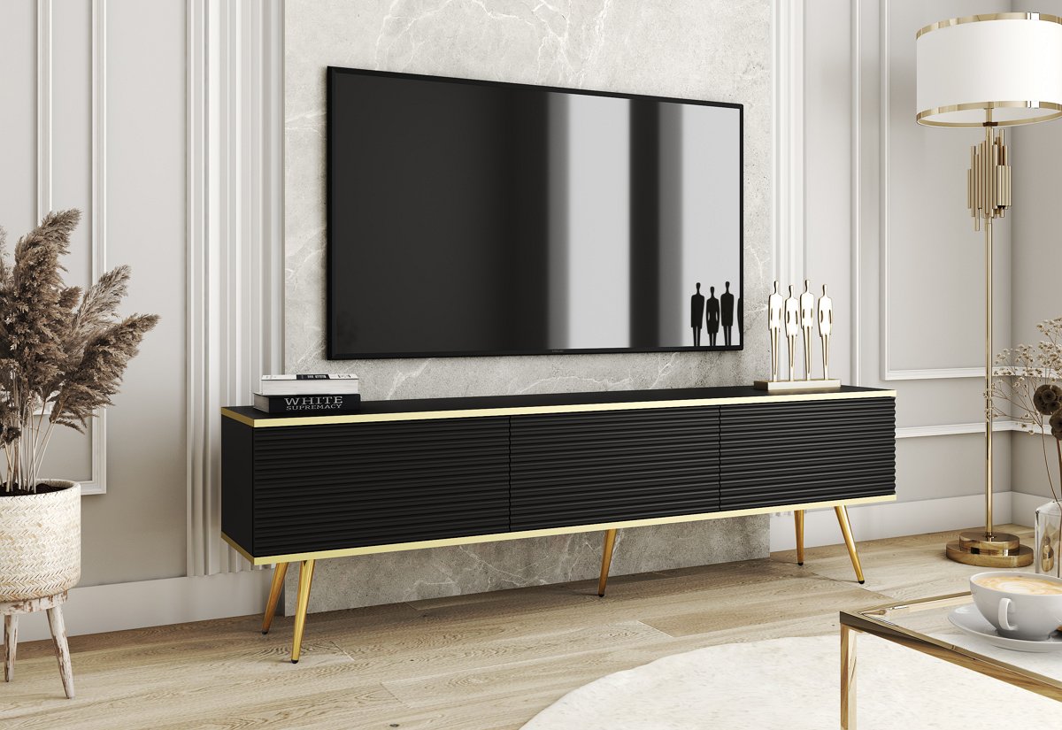Тумба під телевізор Oro RTV175 MDF Чорний, Золотий (1321469751) недорого