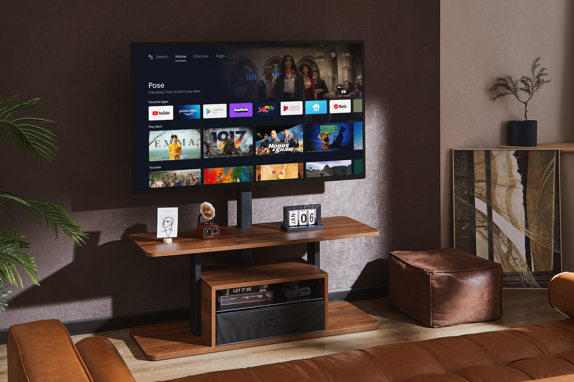 Тумба с креплением для телевизора OfficePro TVS600 37''-80'' Walnut wood (1311072291) kupistul