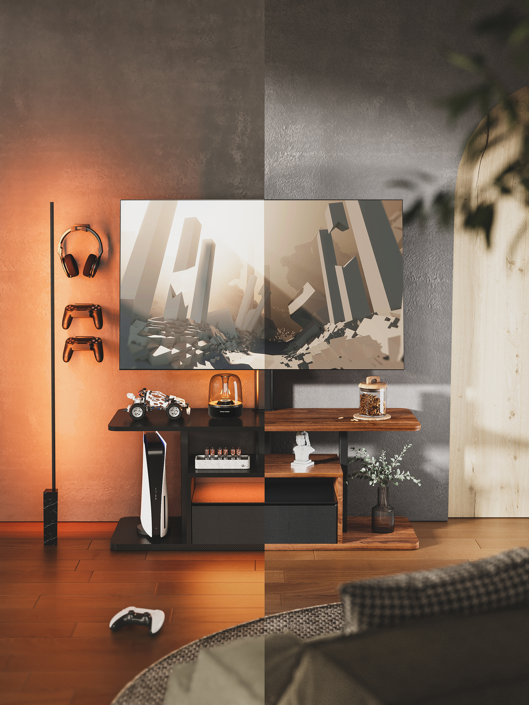 Тумба с креплением для телевизора OfficePro TVS600 37''-80'' Walnut wood (1311072291) с доставкой